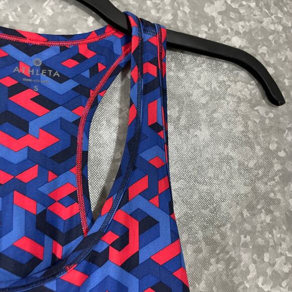 Athleta Blue & Red Geometric Print Racerback Tank Top - Size Small - Scoop Neck - Picture 2 of 7